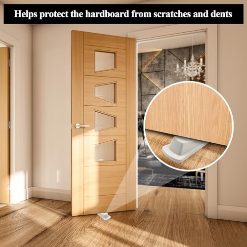 Image of 4 Pack Door Stoppers for Bottom of Door, White 4.8x2.2x1.3in Door Stops, Rubber Door Stopper Wedge, Sturdy Stackable Door Stops for Floor