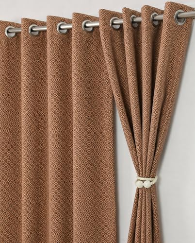 Image of Fabrilia Jacquard Geometric Pattern Curtains for Window | Brown & Coffee Diamond Design | Room Darkening Curtain Panels | Pack of 1 Piece | 5 feet