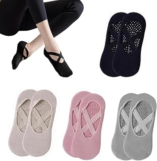Pilates Socken, Yoga Socken, 4 Paar Stoppersocken für Damen Mädchen, Einheitsgröße Anti Rutsch Socks Sport für Yoga, Pilates, Tanz, Fitness