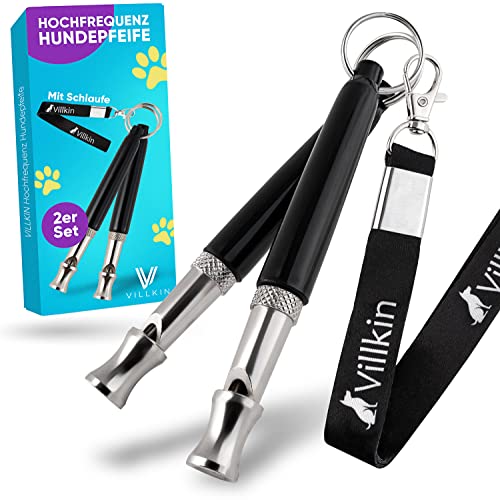 Villkin 2X Hundepfeife +Bonus: Hunde-clicker, Schlüsselband und E-Book - Kontrolle