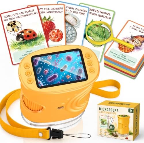 Digitales Mikroskop für Kinder mit 20+ Entdeckerkarten, 1000X Vergrößerung und 2" HD Display-Bildschirm Spielzeug ab 3-12 Jahre Jungen