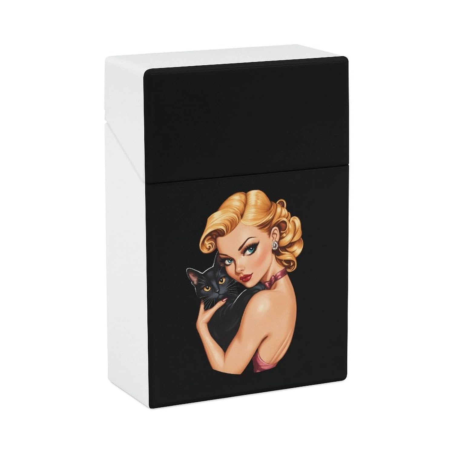 Pinup Lady Black Cat Cigarette Case Plastic Cigarettes Box Smoking Accessories for Men Women