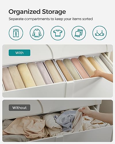 Image of SONGMICS Set of 4 Large Size Wardrobe Clothes Organizers, 6-Compartment Foldable Drawer Organizers with Handles, 16.5 x 11.8 x 6.7 Inches, for Pants, Sweaters, Jeans, Cloud White URUS009W04 | 6-Compartment Foldable Drawer Organizers with Handles, 16.5 x 11.8 x 6.7 Inches, for Pants, Sweaters, Jeans URUS009W04