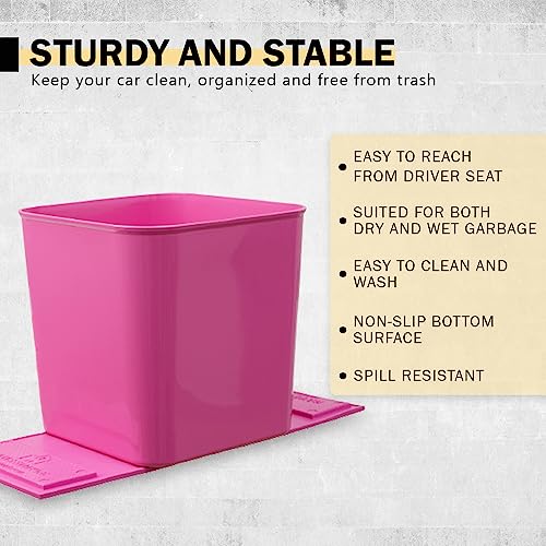 Image of Car Trash Can 1.4 Gallon with Stability Flap & Magic Strips - No-Tip Leakproof Car Garbage Bin for Car Floor, Mats, Front or Back Seat, SUV, Truck, Van, Vehicle Interior Organizer (Pink)