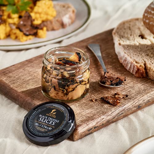 TruffleHunter Black Truffle Slices Carpaccio (1.74 Oz) Preserved in Extra Virgin Olive Oil Black Summer European Sliced Truffles (Tuber Aestivum) Gourmet Food Garnish Seasoning