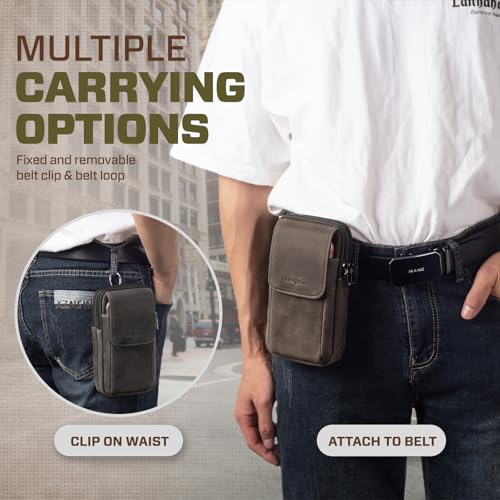 Sac banane en cuir véritable gris avec double compartiment pour smartphone