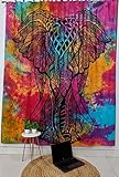Elephant Tie Dye Curtains, Decorative Windows Curtain Set Of 2 Panels, Boho Door Hanging Drapes, Ethnic Tapestry Curtains, Room Darkening Panels, Window Treatments Curtains for Living Room (Pattern 6)
