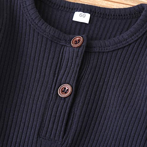 Niceclould Newborn Baby Boy Girl Knitted Romper Jumpsuit Solid Long Sleeve Legging Bodysuit Playsuit Clothes Winter 0-18M (Purplish Blue, 3-6 Months) #TOP4