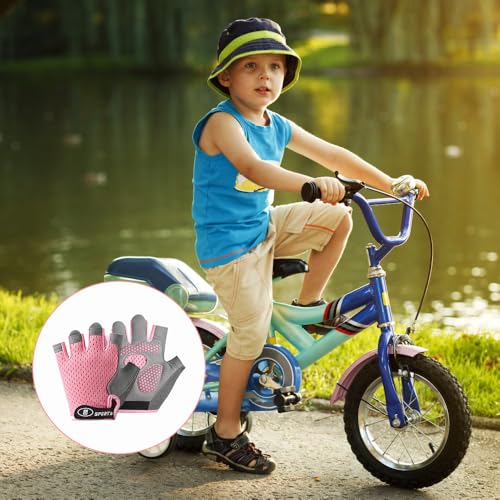 Mecmbj Fahrradhandschuhe Kinder, Reithandschuhe Kinder, Ultradünn, rutschfest, Atmungsaktiv, Fingerlose Sporthandschuhe, für Mädchen und Jungen Alter 9-13(Rosa)