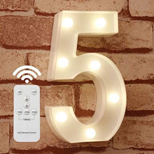 Pooqla LED Marquee Letter Lights Number Light Up Arabic Numerals Sign with Wireless Timer Remote Control Dimmable for Wedding Home Party Bar Decoration - RC - 5