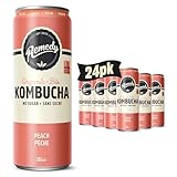 Remedy Kombucha Sugar-Free Organic Drink, Sparkling, Low Calorie, Gut Health Beverage - Peach - 355 mL Can, 24-Pack