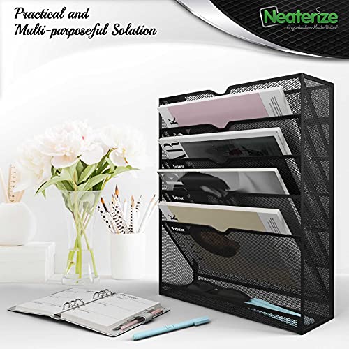 Mail Organizer For Wall - Heavy-Duty Mesh Hanging File Organizer. Wall Organizer For Papers, Folders, Files Clipboard & Magazine Organization. Great For Home, Office Classroom Or Doctor. (Black) #TOP1