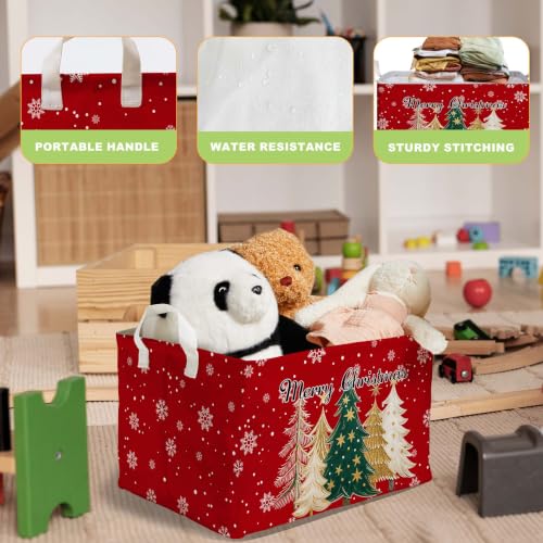 Image of Classic Tree & Snowman Christmas Storage Baskets, Empty Gift Baskets, Xmas Home Decor, Large Square Waterproof Canvas Laundry Hamper With PE Coating, Foldable Toy & Clothes Bins for Bedroom