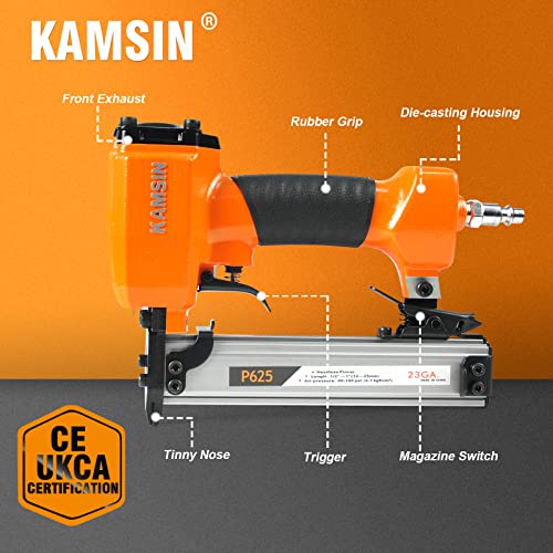 P625 Pin Nailer With 9,000Pcs Stainless Steel 1/2-Inch Pin Nails, 23 Gauge 3/8 Inch To 1-Inch Pneumatic Micro Pin Nail Gun Air Powered Headless Pinner #TOP6