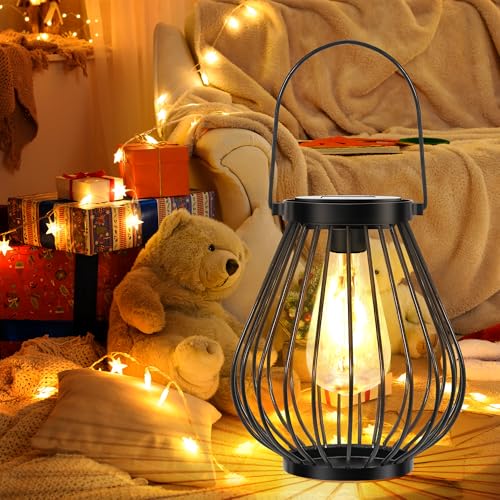 HPC Decor Outdoor Solar Lantern, 2PK Hanging Solar Powered Metal Light with Handle, Waterproof Wireless Warm Retro Bulb Design Lamp for Yard Garden Patio Fence Porch Pathway Decor by HPC DEC R OUR HAPPY PLACE - Used condition - Image 8
