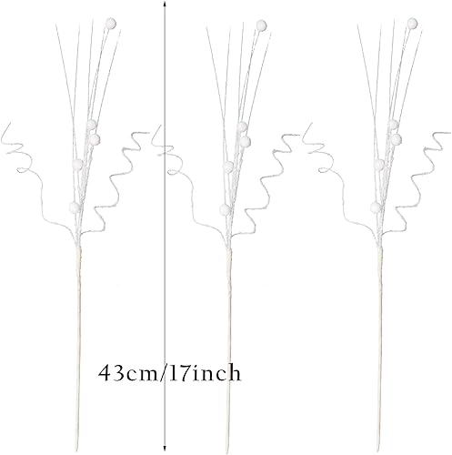 Miniatura 10 de 16 piezas de púas para árbol de Navidad con brillantina, aerosoles rizados, tallos de bayas artificiales brillantes, ramas Ting de 17 pulgadas,