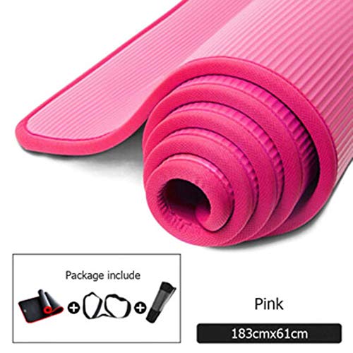 SENDALING 10mm Thickened Non-slip NBR Yoga Mat Fitness Sports Gym Pilates Mat Tear Resistant With Yoga Mat Bag and Strap 183x61cm,Pink