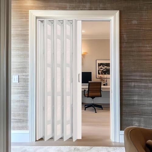 DIYHD 48x80in Frosted Glass Accordion Door with Latch & Handle– PVC Folding by DIYHD - Used condition - Image 9