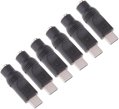 6x DC Power Adapter USB Male to 5.5x2.1mm Female Compact Converter for Charging Electronic Devices Suitable for Laptop Computer Home
