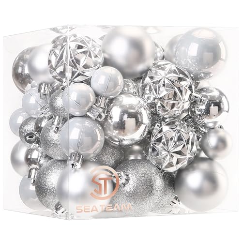 Sea Team Paquete de 70 Adornos de Bolas de Navidad con Cuerdas, Bolas de 30 mm a 50 mm, Bombillas de Navidad de plástico inastillables, Decoraciones Colgantes para árbol de Navidad, Vacaciones, Boda,