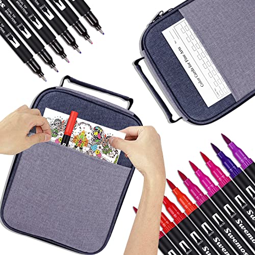 Swemos Markers For Adult Coloring Book, 72 Colors Art Markers Set Dual Tip Brush Pen, Coloring Markers Fine Point Kids Artist Drawing Paintings Diaries Journaling Art Projects Art Supplies With Case #TOP5