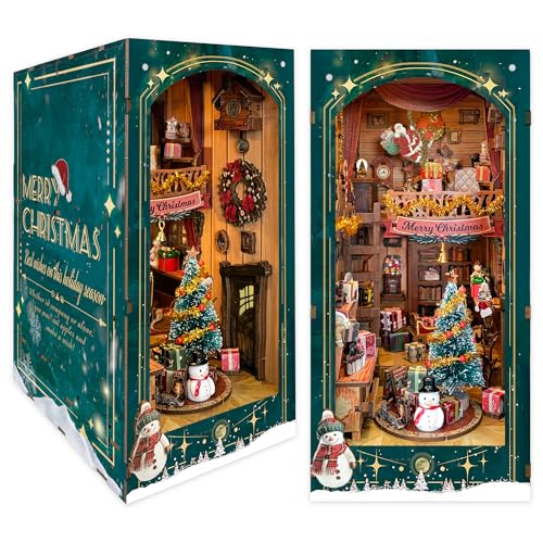 STRUCWOOD DIY Book Nook Kit - Christmas Wooden Miniature House Kit Rotating Decor, Gift for...