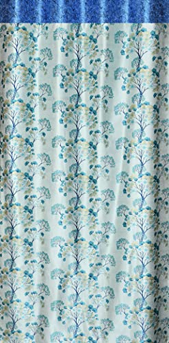 Image of Floral Print Semi-Sheer Curtains for Long Door 8 Feet, Pack of 2, Aqua