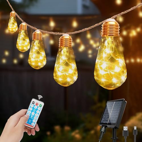 Redefun Solar Lichterkette Aussen mit 20 Glühbirnen (8,7 m, Fernbedienung)