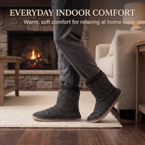 Image of cosyone1997 Boot Slippers for Men Indoor Non Slip Soft Sole | Textured knit upper, fuzzy lining, ankle-high coverage and cushioned insole for cold floors; machine washable