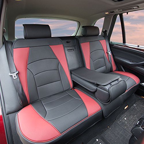 Image of FH Group Back Seat Faux Leather Car Seat Cover, Universal Fit, Rear Seat Covers for Cars with Rear Split Bench, Car Interior Accessories for SUV, Sedan, Van, Burgundy /Black
