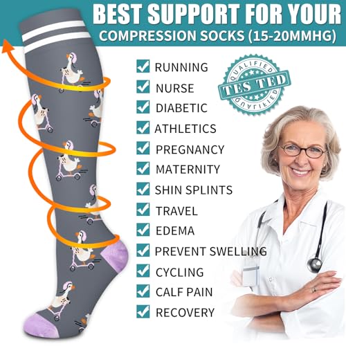 Laite Hebe Compression Socks for Women & Men Circulation(6 pairs)-Graduated Supports Socks for Running, Athletic Sports