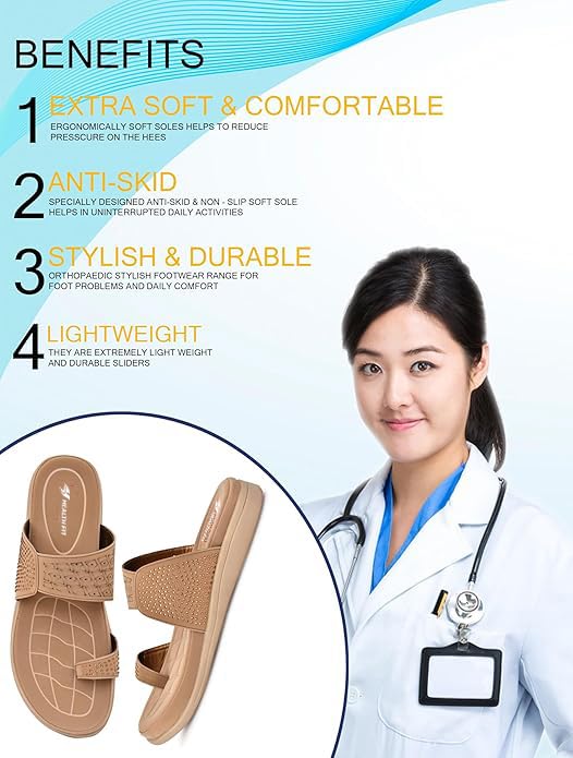 Image of HEALTH FIT EXTRA SOFT Women's Comfortable Memory Foam Doctor Slippers /Flip-Flops|Fashionable Casual & Stylish|Lightweight & Breathable|Outdoor Synthetic Casual Chappals Sandals Ladies & Girls HF24