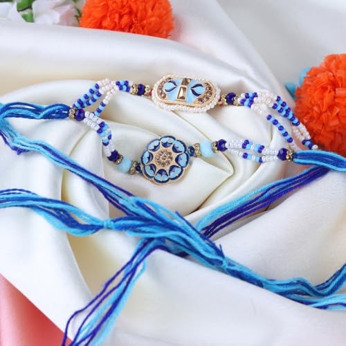 Image of Traditional Handmade Beaded Rakhi For Raksha Bandhan| Hand Bracelet For Brother| Wrist Band For Bhaiya & Bhabhi | Trendy Combination Designs Protective Thread Combo-Set Of 2