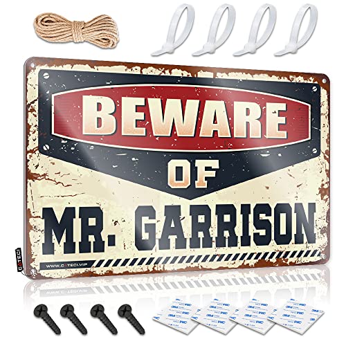 Beware Of Mr. Garrison - Letreros enmarcados para colgar en casa de campo, decoración de pared de metal vintage (20 x 30 cm)