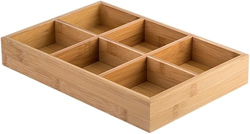 Miniatura 1 de Cabilock Bandeja de bambú dividida con 6 rejillas de comedor, plato para servir alimentos, caja de frutas, platos, recipientes para verduras,