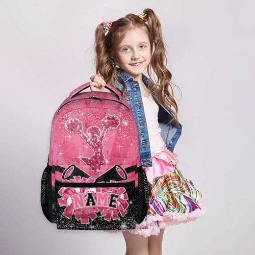 Cheer School Backpack for Girls Cheerleaders, Personalized Pink Glitter Backpacks for Kids Teams Kindergarten Preschool, 17 Inch Lightweight Custom Bookbag, Back to School Gift2