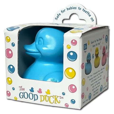 Celebriducks The Good Duck - BPA & PVC Free Rubber Duckie Baby Bath Toy Teether - Baby Blue Cover