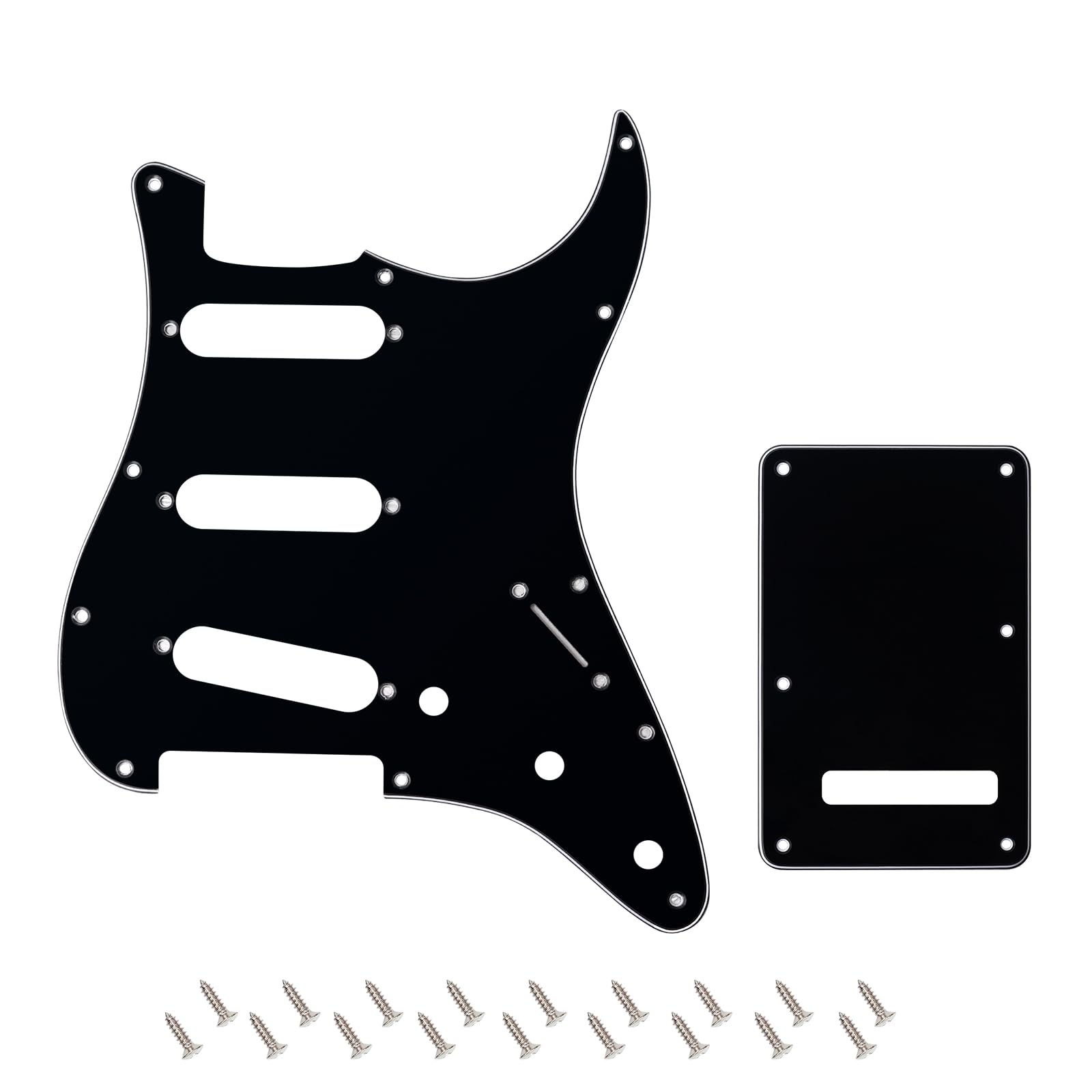 Banworks 3 Ply Strat SSS Pickguard 11-Hole Pickguard Scratch Plate with Backplate 6-Hole Trem Tremolo Cover Set for USA/Mexican Modern Style Standard Stratocaster ST JT/HB-08 Glossy Black