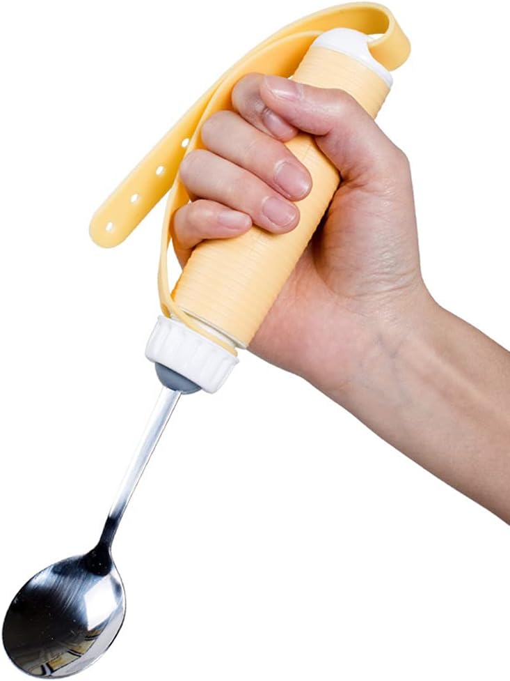 AVFORA Adaptive Eating Aid Utensils with Hand Strap Easy Grip Spoon Fork Bowl Set Flexible Rotating Disability Anti-Shake Tablewares for Elderly Parkinson Arthritis,Spoon