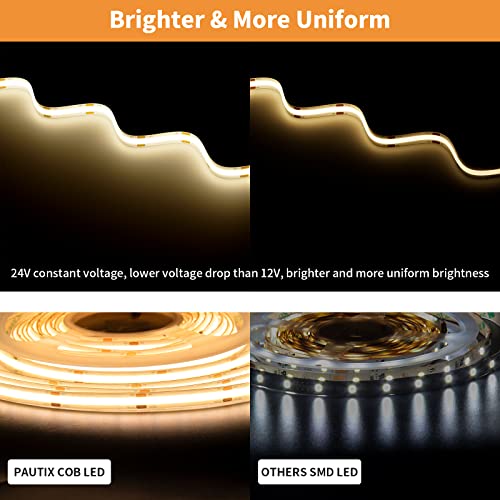 Pautix Cob Led Strip Light Ip65 Waterproof Warm White 3000K,Ul-Listed 20Ft/6.1M Cri 90+ Super Bright 24V Led Tape Light For Cabinet/Home/Office Diy Lighting Projects(Adapter & Dimmer Not Included) #TOP4