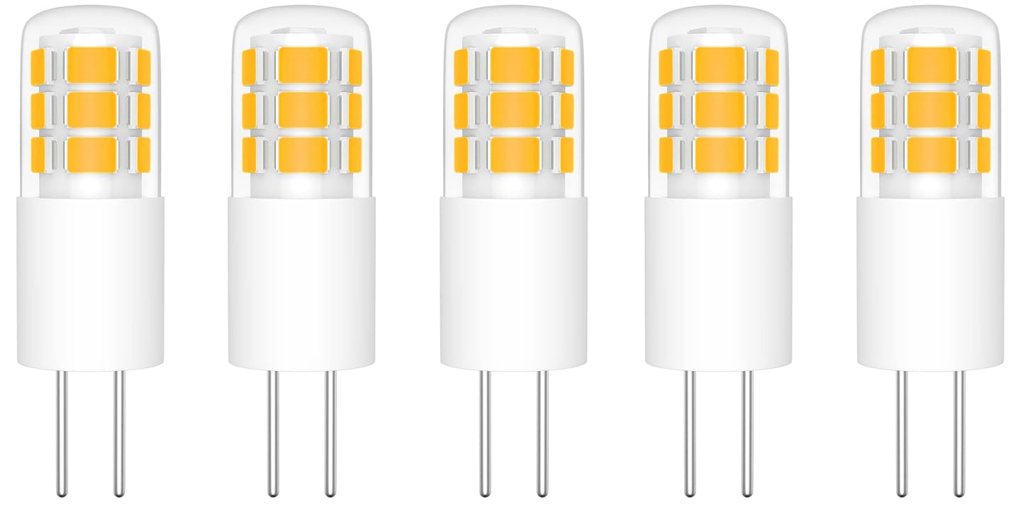 Aiwerttes G4 LED Light Bulb,3W LED Bulbs Replaces 30W Halogen Lamps,AC/DC 12V LED Bulbs,Non Dimmable G4 LED Energy-Saving Household Lighting Bulbs,5 Pack(Warm White)