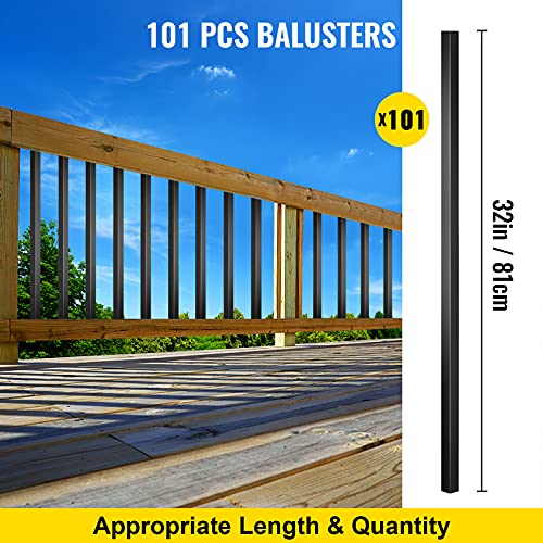 VEVOR Deck Balusters, 32\"x0.75\" Metal Deck Spindles, 101 Pack Staircase Baluster with Screws, Aluminum Alloy Deck Railing for Wood and Composite Deck, Square Baluster for Outdoor Stair Deck Porch - Thumbnail 3