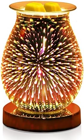 YUNYODA Glass Electric Oil Burner Wax Melts Fragrance 3D Fireworks Aroma Lamp Touch Control Night Light Home Decor for Office Bedroom Living Room (3D Fireworks)