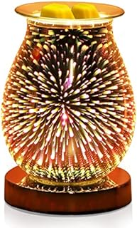 YUNYODA Glass Electric Oil Burner Wax Melts Fragrance 3D Fireworks Aroma Lamp Touch Control Night Light Home Decor for Office Bedroom Living Room (3D Fireworks)