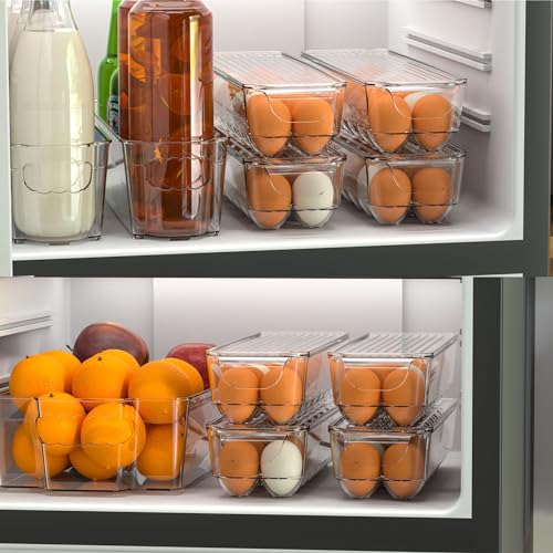 Cq acrylic Egg Container for Refrigerator,Narrow 14 Egg Organizer Holder for Refrigerator organization, Clear Stackable Egg Dispenser, Plastic Egg Storage Bins for Fridge Organizers and Storage,2PCS by Cq acrylic - Image 4