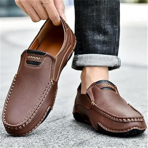 Men's Handmade Outdoor Comfort Loafers, Leather Flat Slip On Wide Toe Walking Shoes, Casual Business Work Shoes Driving Moccasins for Men4