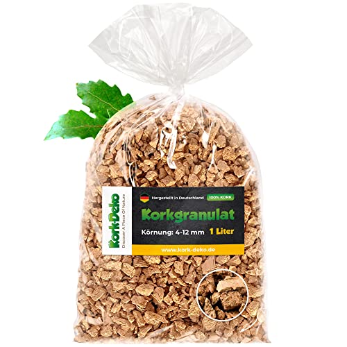 1 Liter Korkgranulat, GROB (4-12 mm) (Kork-Substrat, Kork-Schrot) für Terrarien (Reptilien), Terrariensubstrat (Späne, Einstreu, Bodengrund) oder Dekoration/Modellbau