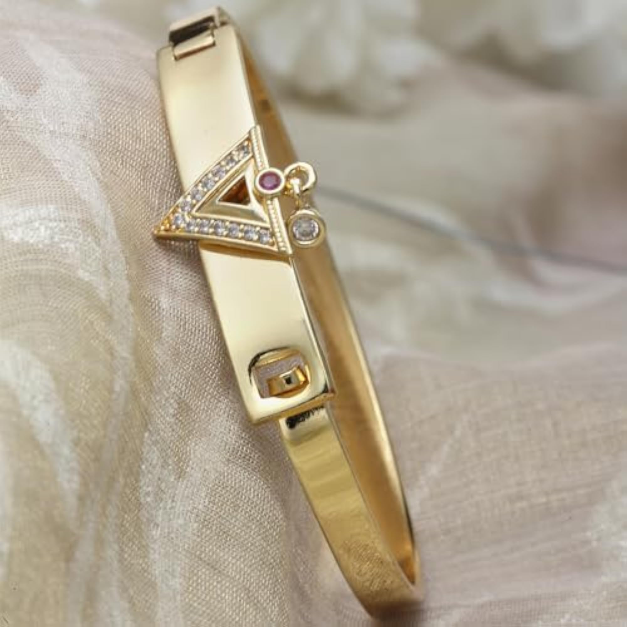 Gold-Plated American Diamond Bangle Bracelet