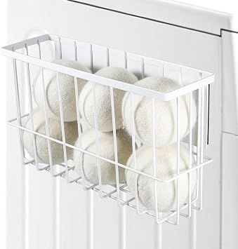 Picowe Large Dryer Ball Organizer Magnetic Storage Bin, Magnetic Basket Dryer Ball Holder for Laundry Room Organization and Storage to Hold 6 Dryer Balls, Without Balls White, L