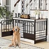 COZPAW 52 Inch Dog Crate Furniture, Extra Large Dog Kennel Indoor for XLarge Breed, Heavy Duty Dog Cage with Double Elegant Arched Doors, Decorate as TV Stand & End Table - White Brown